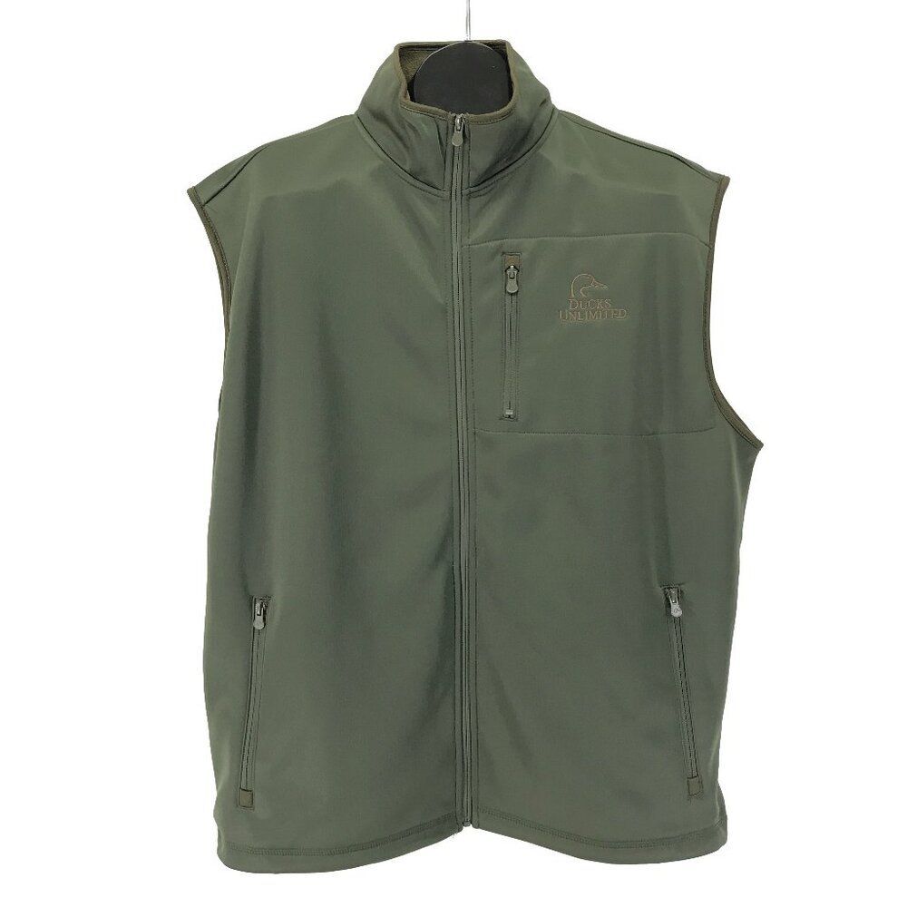 Ducks Unlimited Olive Performance Vest Men's XL Full Zip Fleece Pockets Outdoor